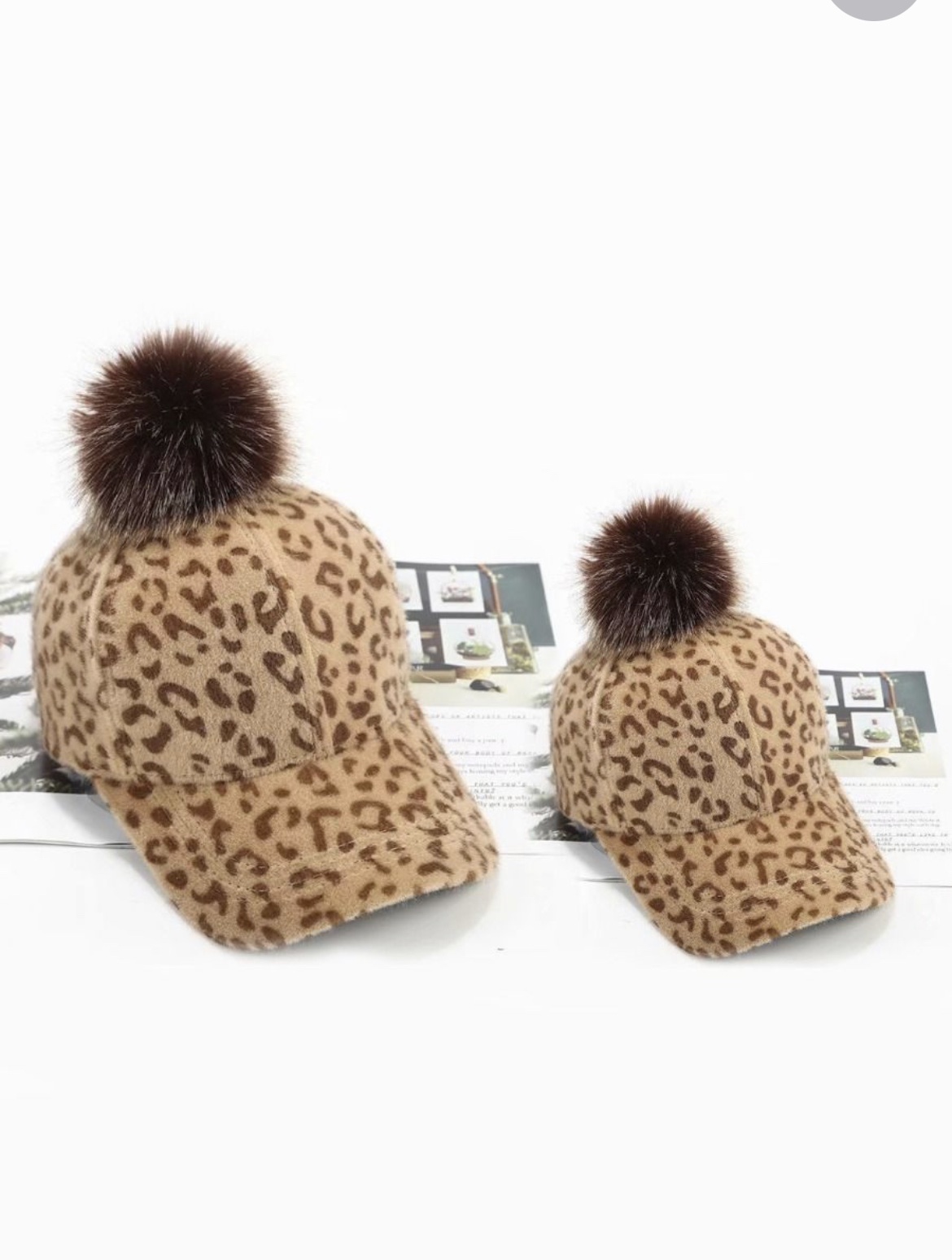 Mommy & Me Leopard Print Detachable Puff Baseball  Hat - Image 3