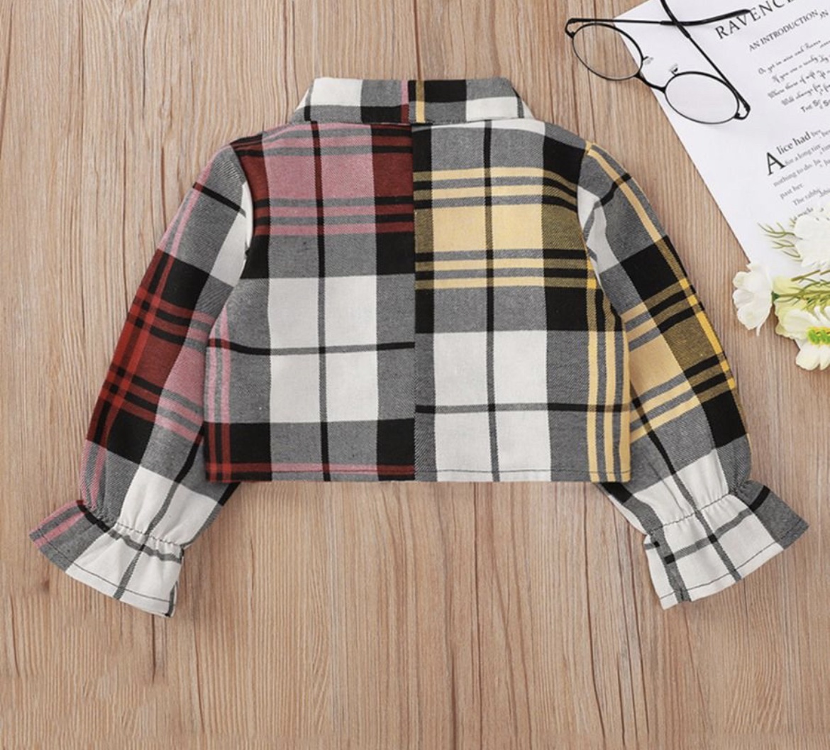 Crop Color Block Plaid Shirt - Image 6